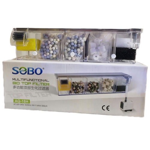 SOBO (AQ-18H | 6W | 500L/Hr | Fit For 4 Feet Tank) Multifunctional External Wall-Mounted Waterfall Filter With Bio Wheel | Multiple Filtration Spaces, Includes Filter Materials And Water Pump